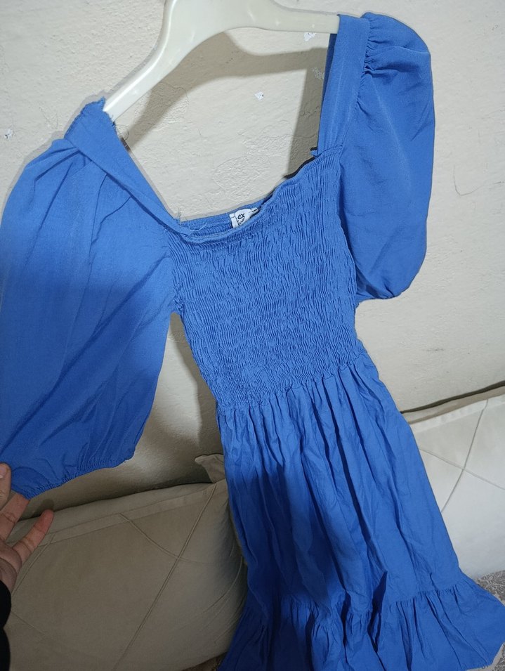 Mavi Uzun Kollu Bohem Elbise - Görsel 4