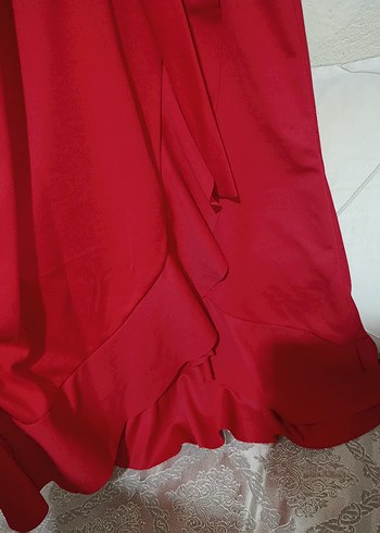 Kırmızı Mini Saten Kadın Elbise - Görsel 3