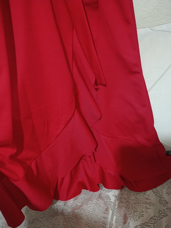 Kırmızı Mini Saten Kadın Elbise - Görsel 3