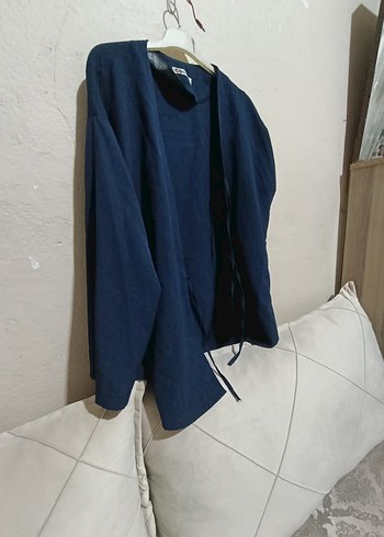 Lacivert Keten Hamile Midi Ceket - Görsel 2