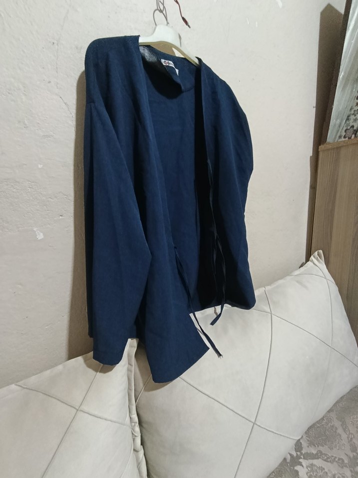 Lacivert Keten Hamile Midi Ceket - Görsel 2