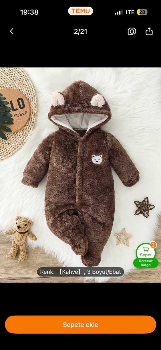 Kahverengi Kürklü Bebek Tulumu - Görsel 2