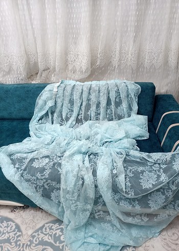 Nakışlı Mavi Bohem Tül Perde - Görsel 4