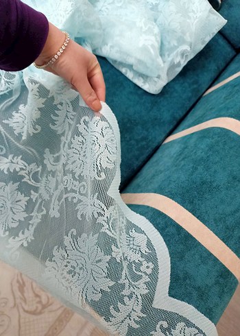 Nakışlı Mavi Bohem Tül Perde - Görsel 7