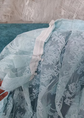 Nakışlı Mavi Bohem Tül Perde - Görsel 5