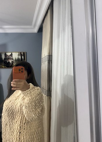 Bej Örgü Kadın Kışlık Hırka - Görsel 3