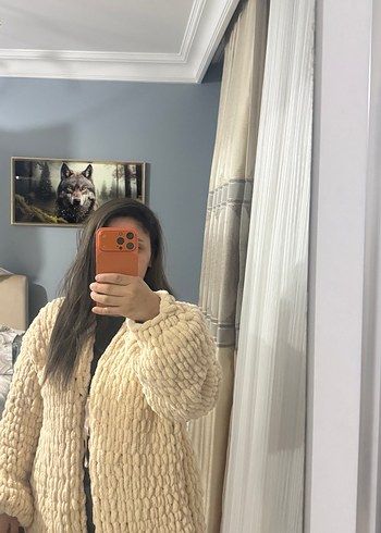 Bej Örgü Kadın Kışlık Hırka - Görsel 4