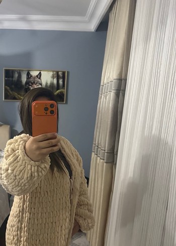 Bej Örgü Kadın Kışlık Hırka - Görsel 2