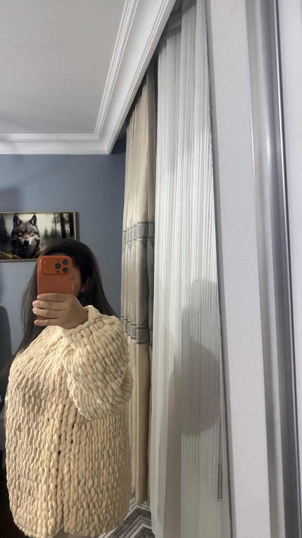 Bej Örgü Kadın Kışlık Hırka - Görsel 3