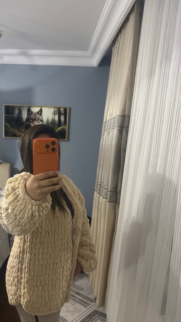 Bej Örgü Kadın Kışlık Hırka - Görsel 2