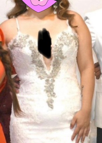 V Yaka Strappy Beyaz Denizkızı Gelinlik - Görsel 2