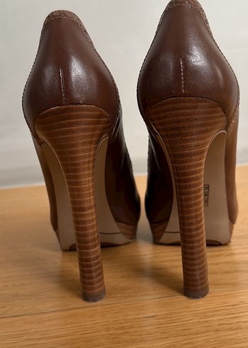 Klasik Kahverengi Deri Platform Topuklu Kadın Ayakkabı - Görsel 7