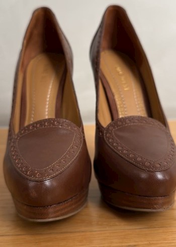 Klasik Kahverengi Deri Platform Topuklu Kadın Ayakkabı - Görsel 6