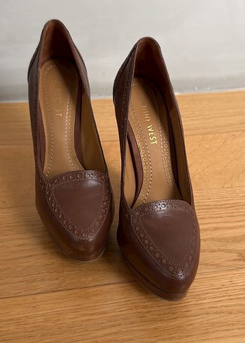 Klasik Kahverengi Deri Platform Topuklu Kadın Ayakkabı - Görsel 2