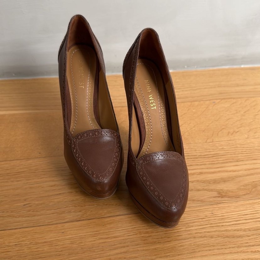 Klasik Kahverengi Deri Platform Topuklu Kadın Ayakkabı - Görsel 2