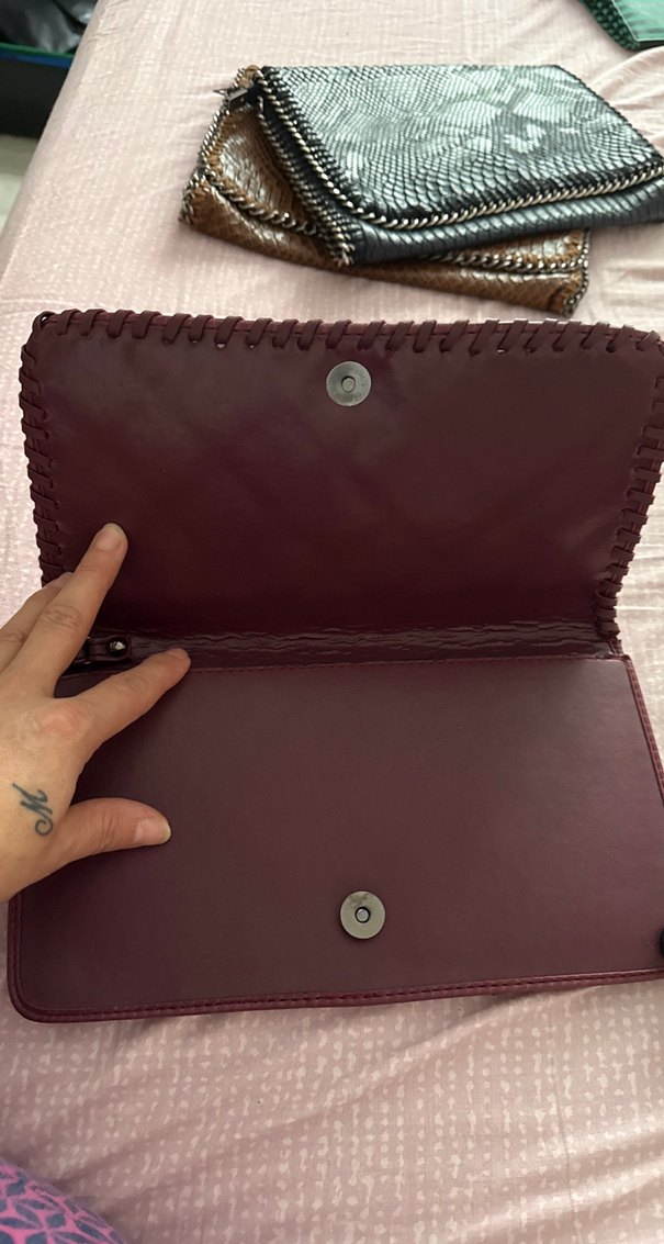 Bordo Deri Fermuarlı Kadın Clutch çanta - Görsel 2