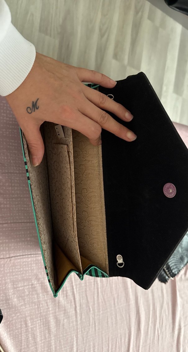 Kadın Yeşil Geometrik Desenli Katlamalı Clutch - Görsel 3