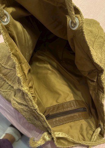 Bej Keten Bohem Günlük Kadın Çantası - Görsel 4