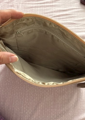 Bej Deri Kadın El Çantası Fermuarlı - Görsel 3