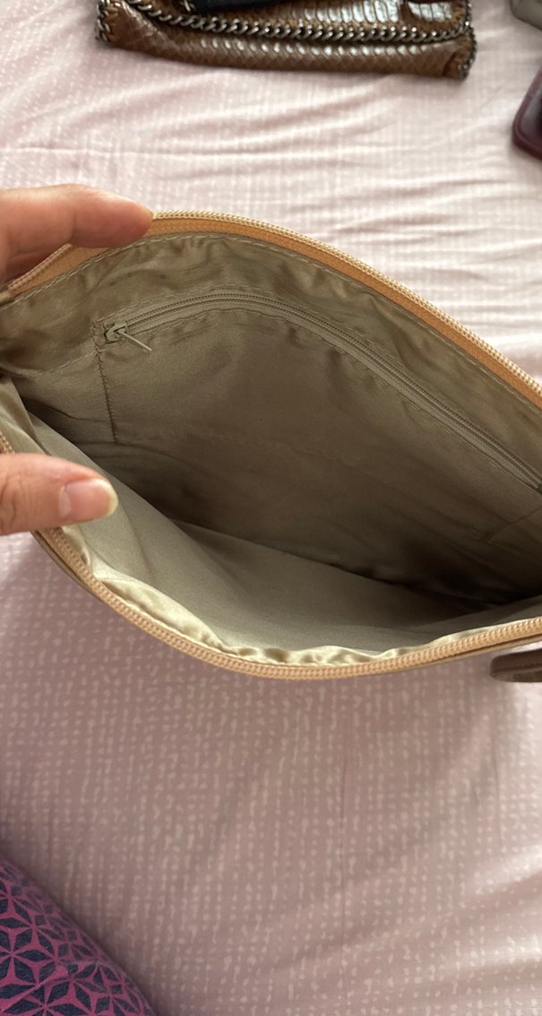 Bej Deri Kadın El Çantası Fermuarlı - Görsel 3