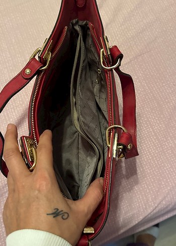 Kırmızı Kadın Süet Fermuarlı Çanta - Görsel 5