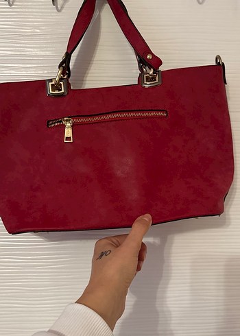Kırmızı Kadın Süet Fermuarlı Çanta - Görsel 3