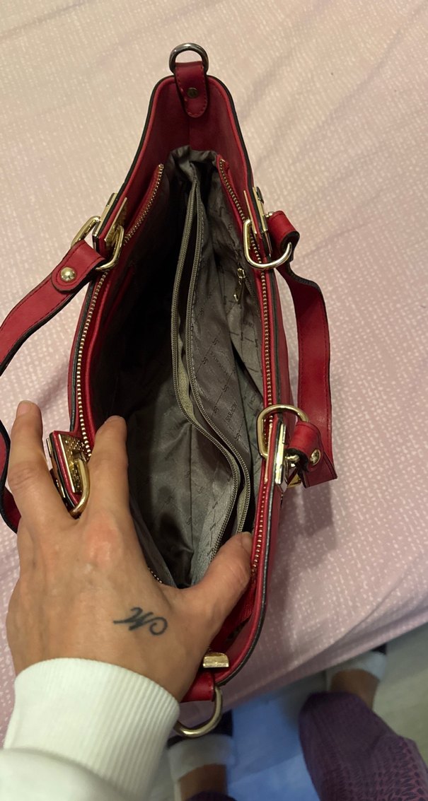 Kırmızı Kadın Süet Fermuarlı Çanta - Görsel 5