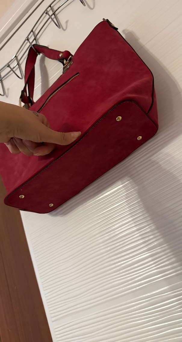 Kırmızı Kadın Süet Fermuarlı Çanta - Görsel 4