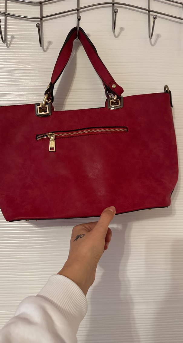 Kırmızı Kadın Süet Fermuarlı Çanta - Görsel 3