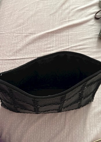 Siyah Deri Tokalı Kadın Clutch Çanta - Görsel 2