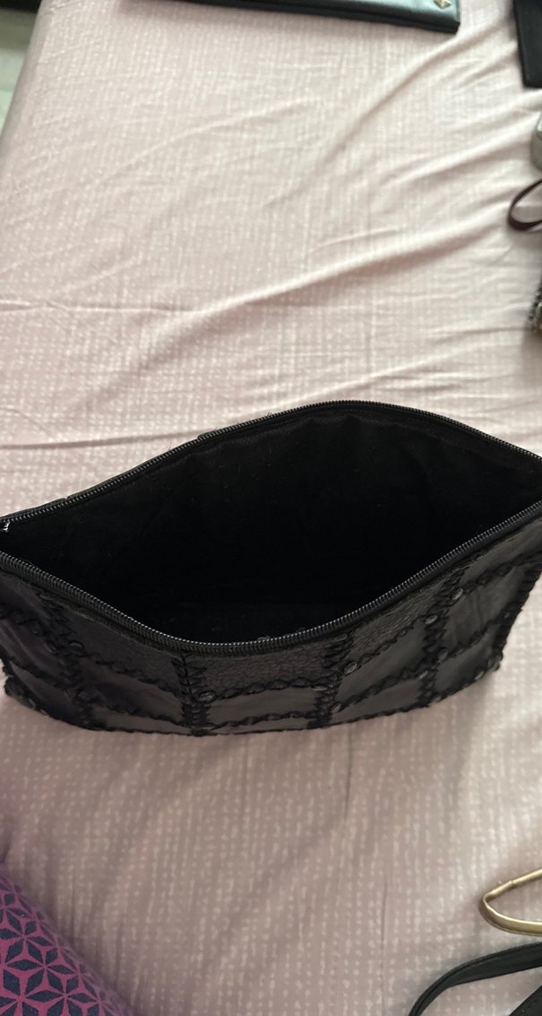 Siyah Deri Tokalı Kadın Clutch Çanta - Görsel 2