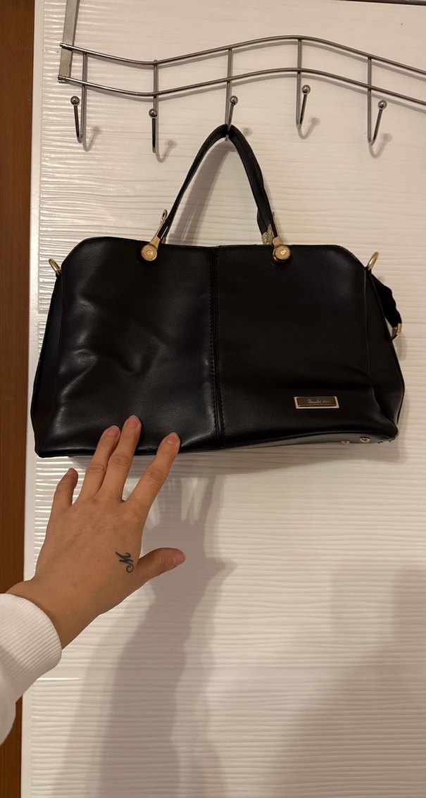 Siyah Deri Tokalı Kadın Çanta - Görsel 5