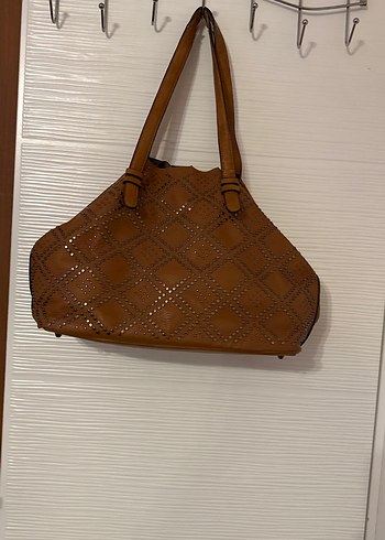 Kahverengi Nakışlı Kadın Deri Çanta - Görsel 8