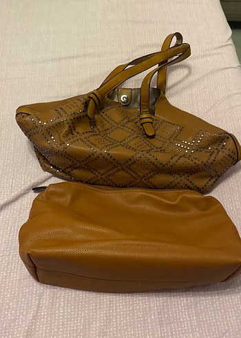 Kahverengi Nakışlı Kadın Deri Çanta - Görsel 11