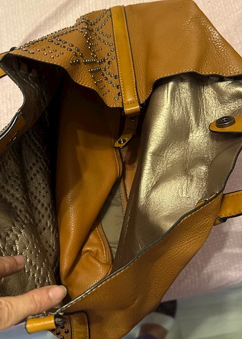 Kahverengi Nakışlı Kadın Deri Çanta - Görsel 10