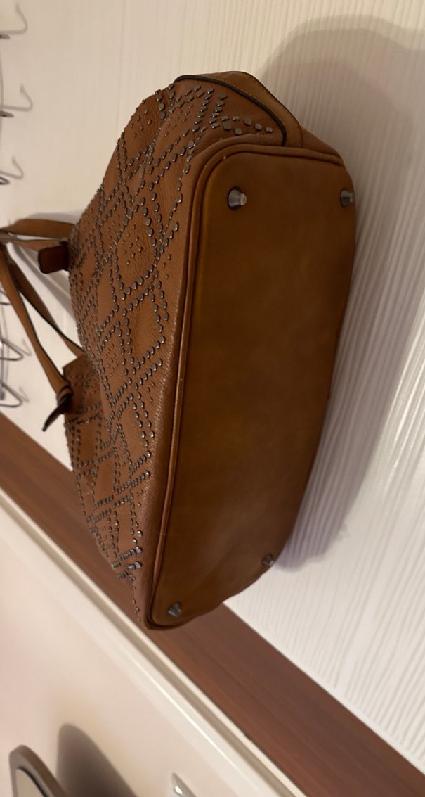 Kahverengi Nakışlı Kadın Deri Çanta - Görsel 3