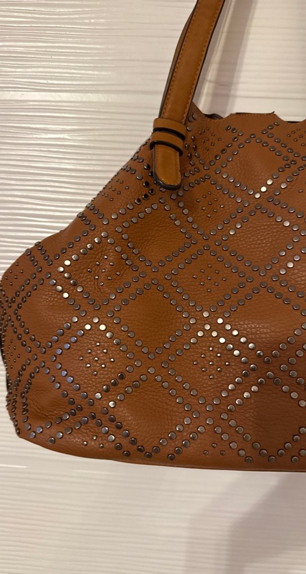 Kahverengi Nakışlı Kadın Deri Çanta - Görsel 2