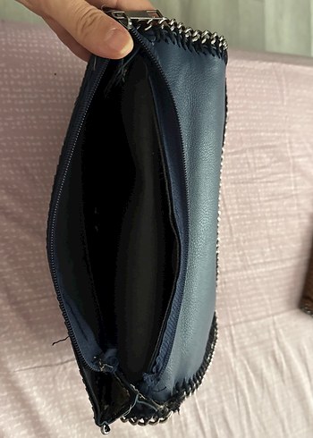 Zincir Detaylı lacivert Yılan Derisi Desenli Kadın Çanta - Görsel 3