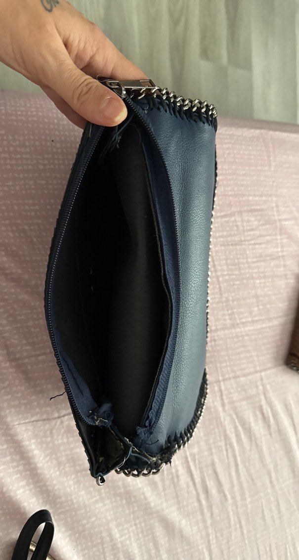 Zincir Detaylı lacivert Yılan Derisi Desenli Kadın Çanta - Görsel 3