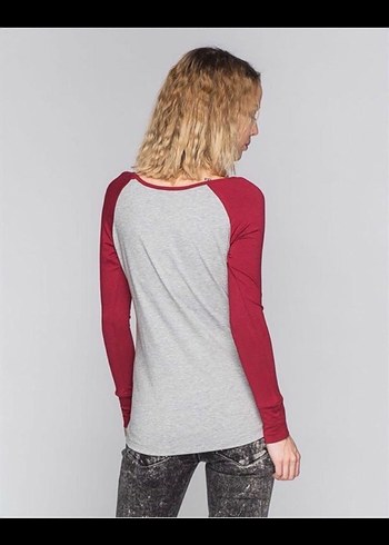 Gri beden Bordo Kollu Kadın Baseball Bluz - Görsel 2