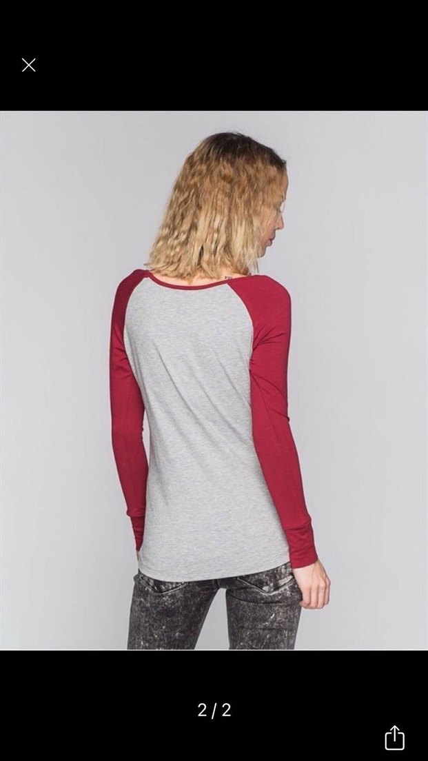 Gri beden Bordo Kollu Kadın Baseball Bluz - Görsel 2