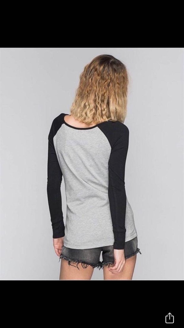 Gri Siyah Uzun Kollu Baseball Bluz - Görsel 2