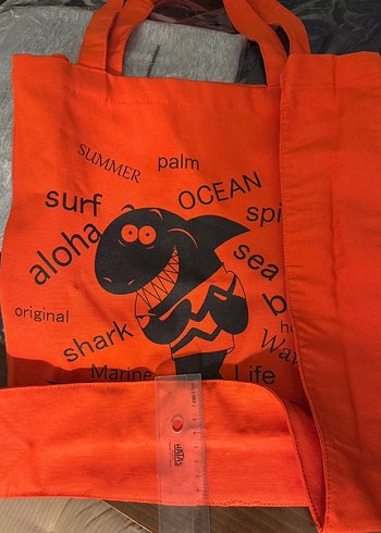 Turuncu Kanvas Kumaş Bez Çanta - Görsel 5