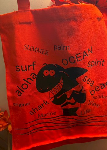 Turuncu Kanvas Kumaş Bez Çanta - Görsel 6