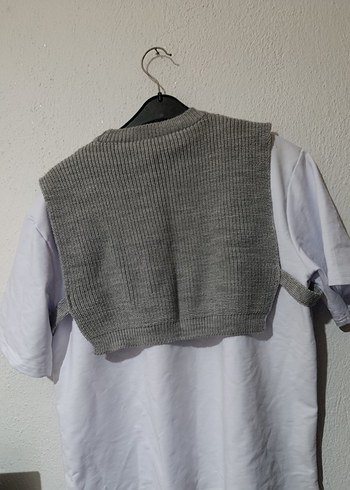 Gri Örgü Kolsuz Kadın Süveter - Görsel 3