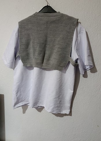 Gri Örgü Kolsuz Kadın Süveter - Görsel 4