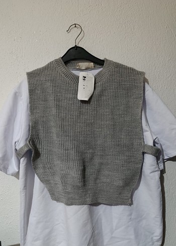 Gri Örgü Kolsuz Kadın Süveter - Görsel 2