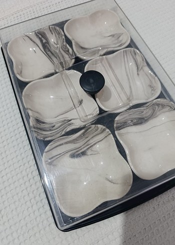 Gri Beyaz Mermer Desenli 6'lı Yemek Kabı Seti - Görsel 4