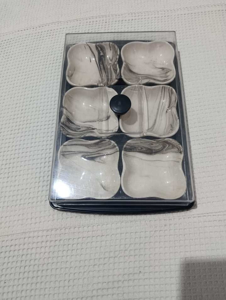 Gri Beyaz Mermer Desenli 6'lı Yemek Kabı Seti - Görsel 2