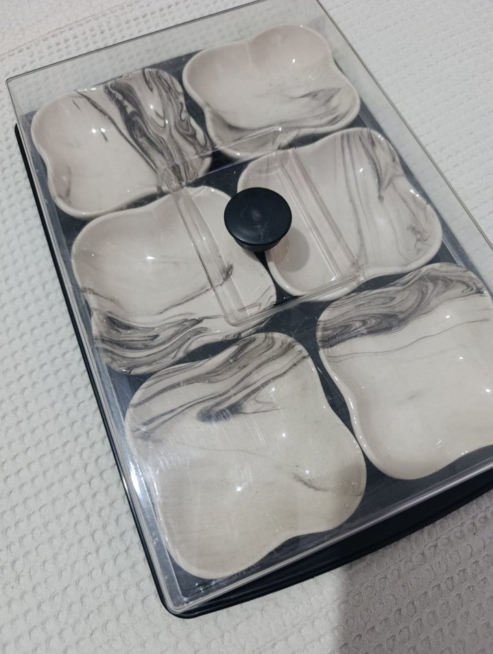 Gri Beyaz Mermer Desenli 6'lı Yemek Kabı Seti - Görsel 4